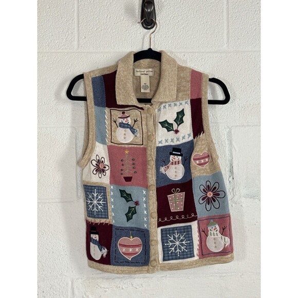 Bechamel Petites PM Christmas Sweater Vest Patchwork Snowman Holiday Retro - Picture 7 of 7